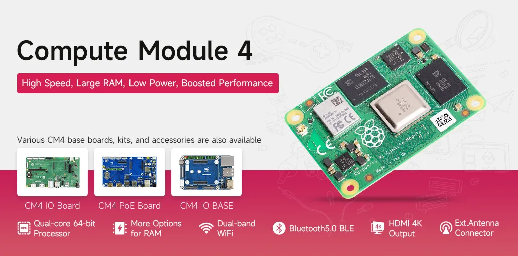 Compute Module 4/4S Boards/Kits High Speed, Large RAM, Low Power, Boosted Performance